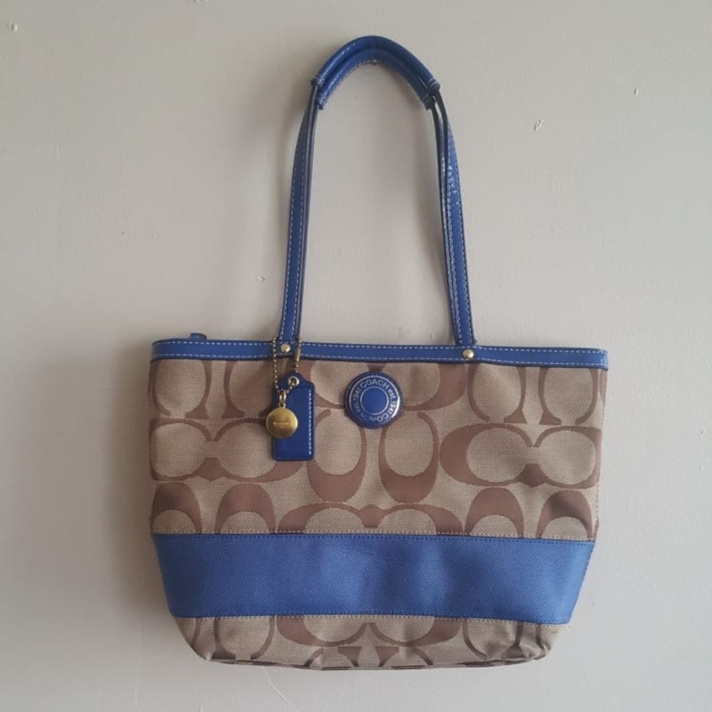 Tan and Blue Coach Canvas Bag